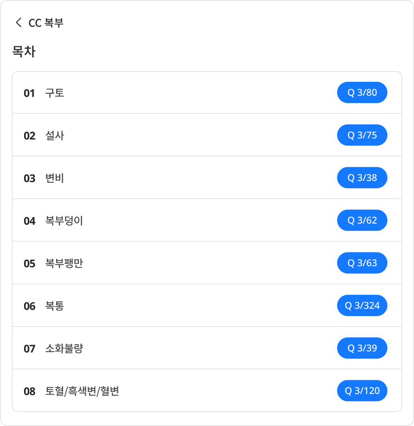 CC별 묶음과 R-type을 제공하는 문제 화면 예시